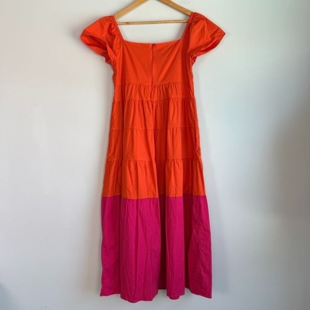 Donna Morgan Tiered Maxi Dress Size 6 Travel Cotton Colorblock Pink Orange - Picture 4 of 8